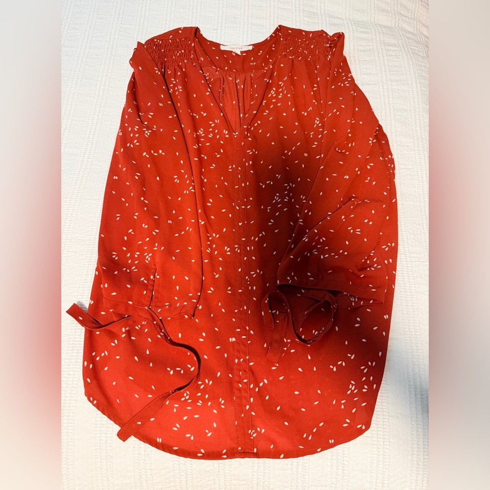 Fun 2 Fun Red Blouse with White Leaf Pattern - Picture 2 of 2